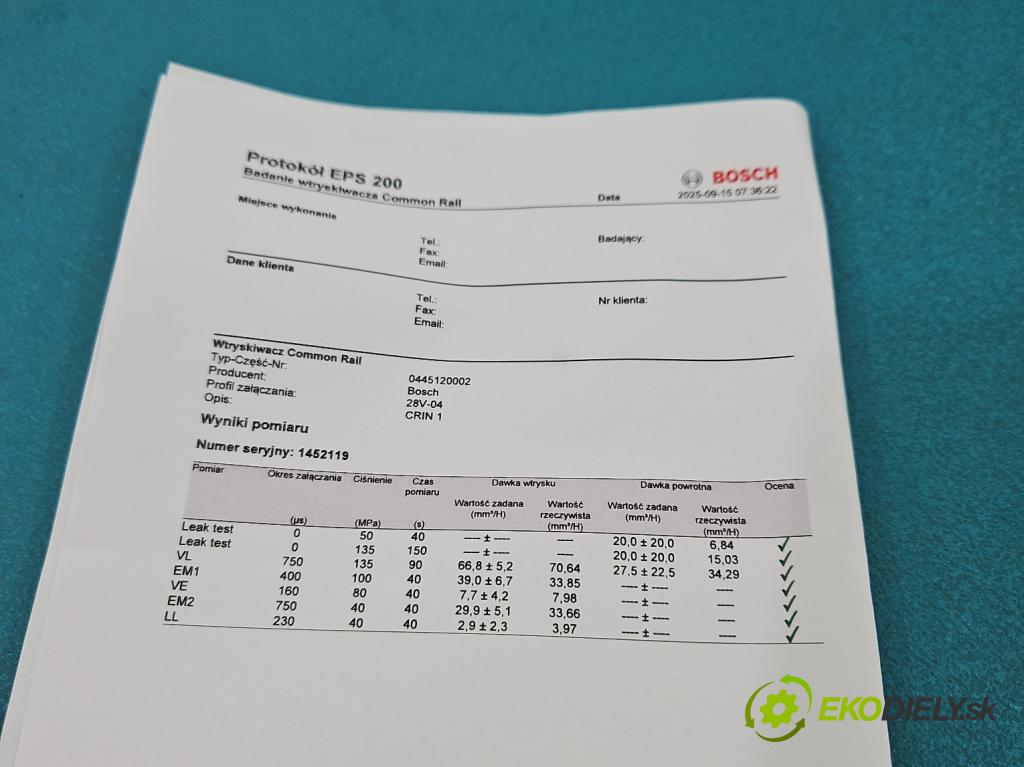 Fiat Ducato II 1994-2006 2.8 jtd 127hp manual 93,5 kW 2800 cm3 5- vstrek 0445120002 (Vstrekovač paliva)