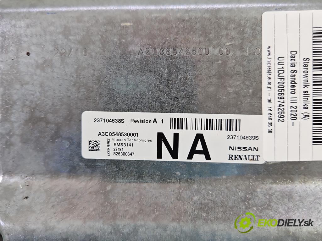 Dacia Sandero III 2020- 1.0 Tce 91 KM manual 67 kW 999 cm3 5- riadiaca jednotka motora 237104638S