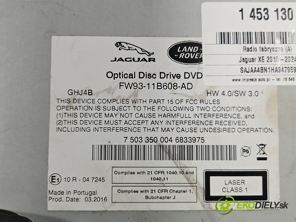 Jaguar XE 2015-2024 2.0d 179KM automatic 132 kW 1999 cm3 4- Radio originál FW93-11B608-AD