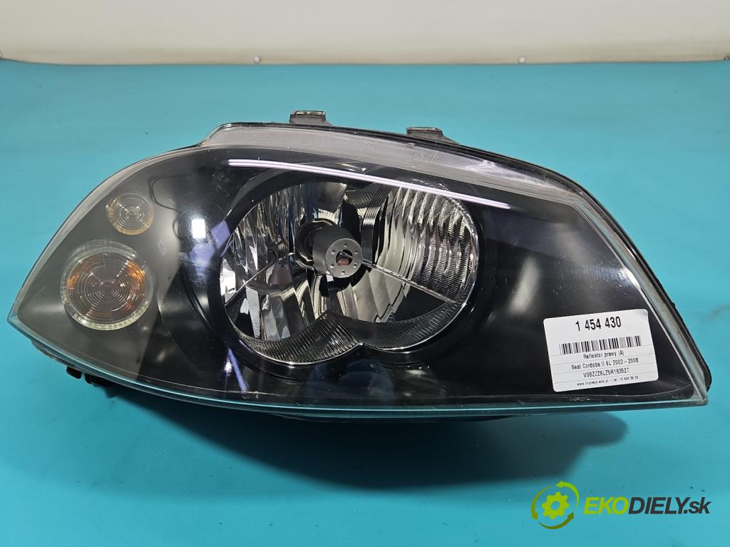 Seat Cordoba II 6L 2002-2008 1.4 tdi 75 HP manual 55 kW 1422 cm3 4- Reflektor: pravý 6L1941022A (Svetlo predné pravé)