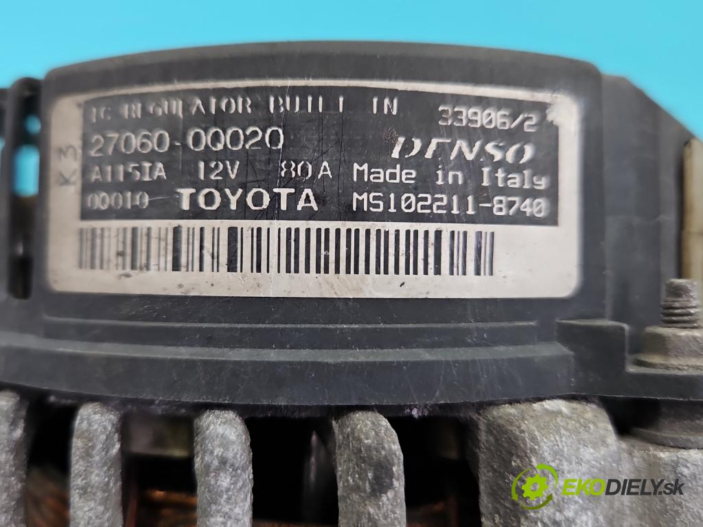 Toyota Aygo 2005-2014 1.0 VVTi 68 HP manual 50 kW 998 cm3 5- Alternator 27060-0Q020 (Alternátor)