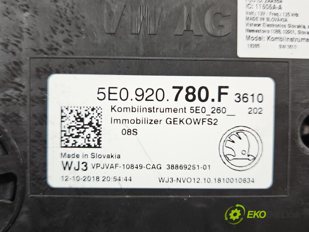 Skoda Octavia III 2013- 2.0 TSI 190 HP automatic 140 kW 1984 cm3 5- prístrojovka/ budíky 5E0920780F (Prístrojová doska)