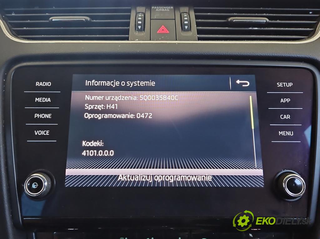 Skoda Octavia III 2013- 2.0 TSI 190 HP automatic 140 kW 1984 cm3 5- Radio originál 5E0919605N