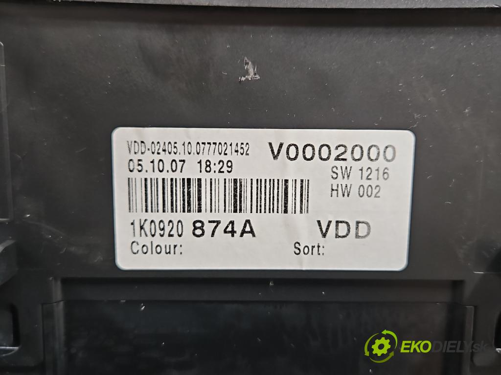 Vw Golf plus 1.4 TSI 140 HP automatic 103 kW 1390 cm3 5- prístrojovka/ budíky 1K0920874A (Prístrojová doska)