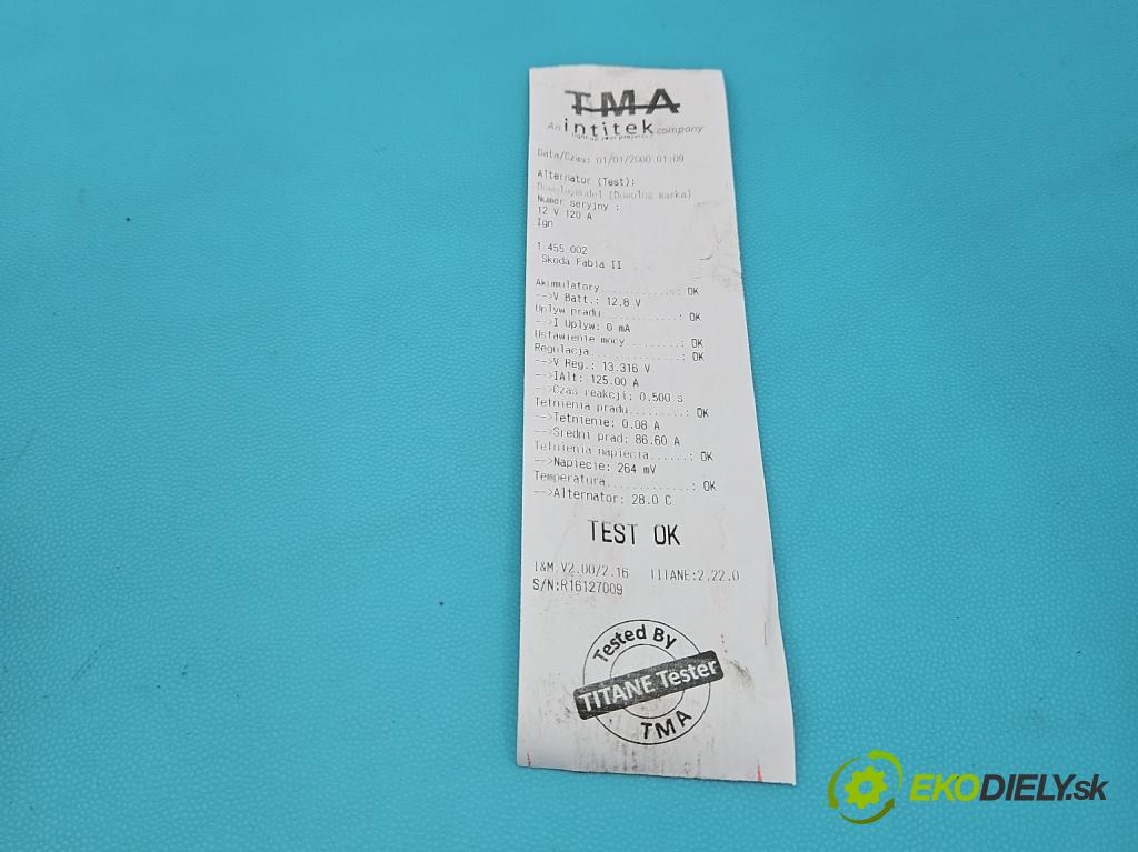 Skoda Fabia II 2007-2014 1.9 tdi 105 HP manual 77 kW 1896 cm3 5- Alternator 028903028E (Alternátor)