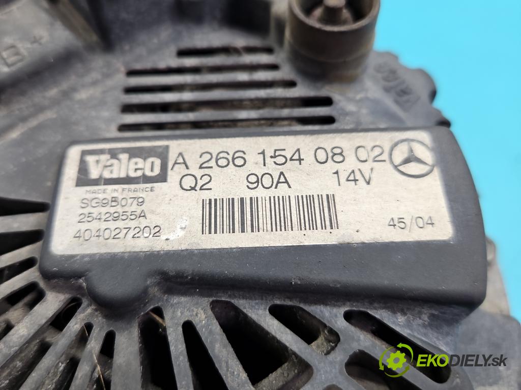 Mercedes A W169 2004-2012 1.7 116 HP manual 85 kW 1699 cm3 5- Alternator A2661540802 (Alternátor)
