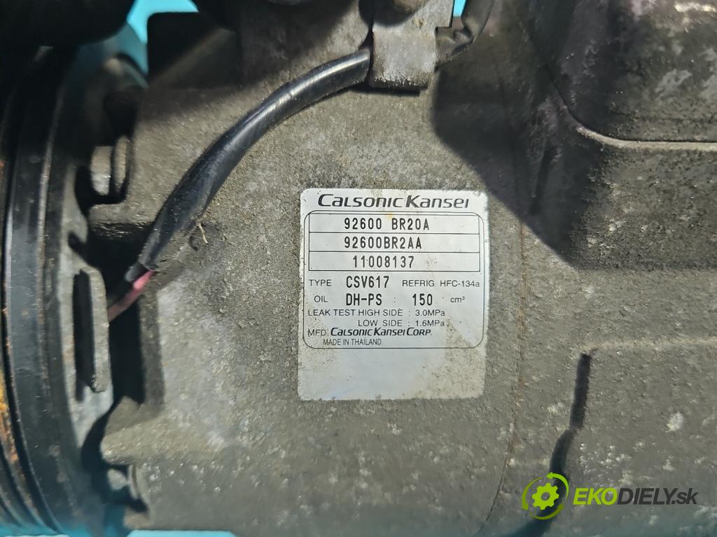 Nissan Qashqai I J10 2006-2013 2.0 16V 141 hp manual 104 kW 1997 cm3 5- Kompresor: klíma 92600BR20A (Kompresory)
