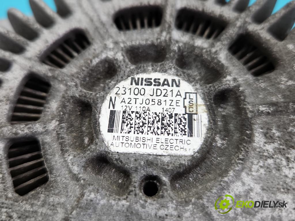 Nissan Qashqai I J10 2006-2013 2.0 16V 141 HP manual 104 kW 1997 cm3 5- Alternator 23100JD21A (Alternátor)