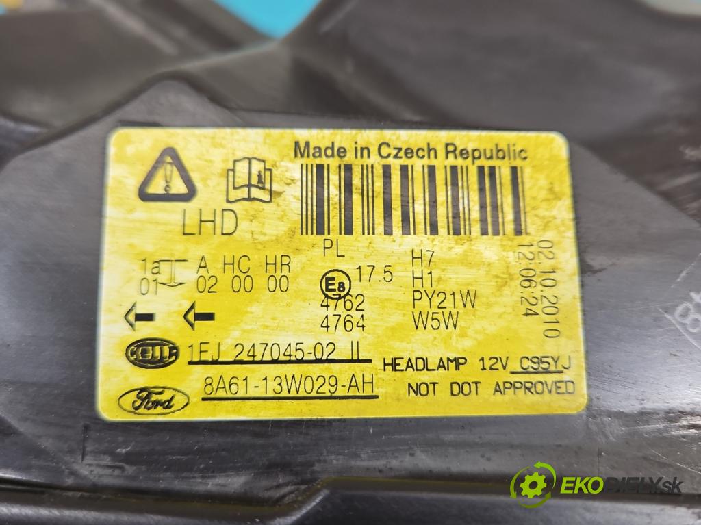 Ford Fiesta Mk7 2008-2017 1.4 tdci 70 HP manual 51,5 kW 1399 cm3 3- Reflektor: pravý 8A61-13W029-AH (Svetlo predné pravé)