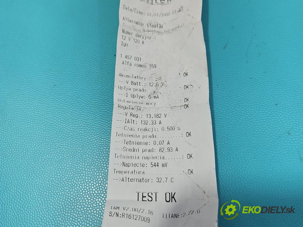 Alfa romeo 159 1.9 jtd 150 HP manual 110 kW 1910 cm3 4- Alternator 73503235 (Alternátor)