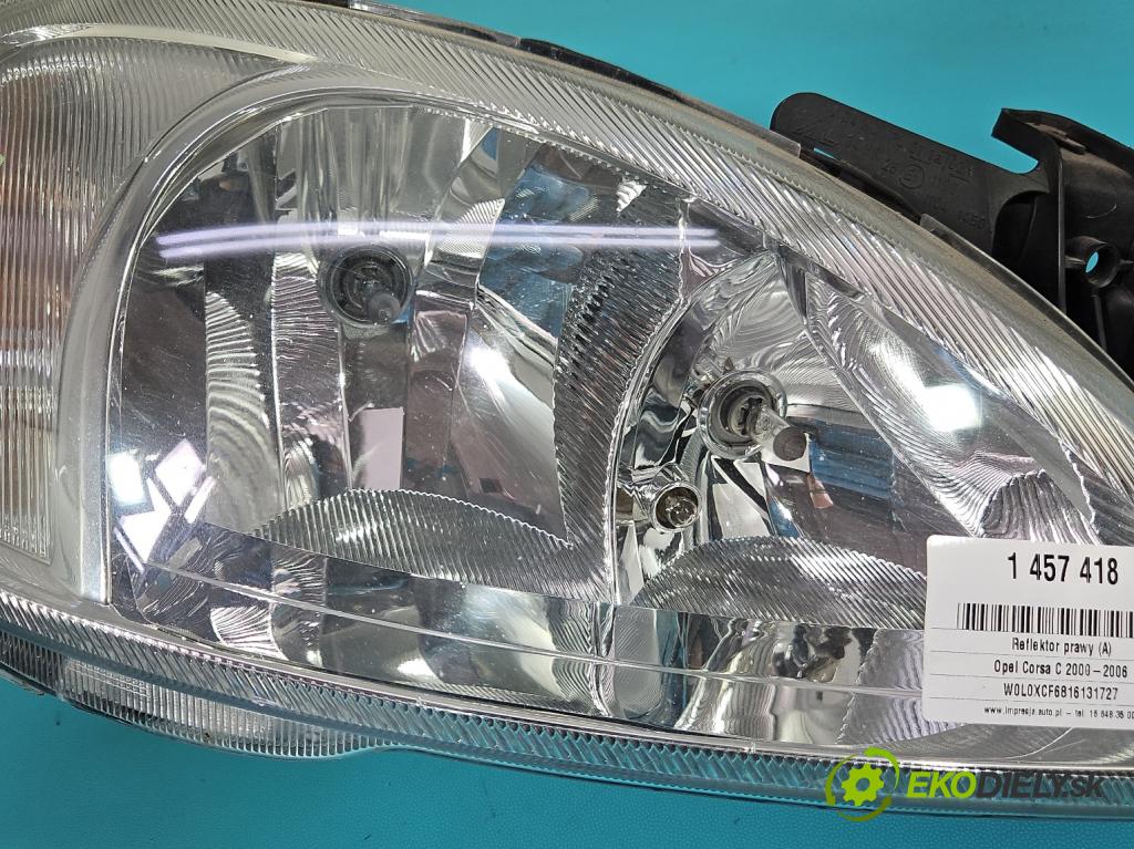 Opel Corsa C 2000-2006 1.2 16V 75 HP manual 55 kW 1199 cm3 5- Reflektor: pravý 0301172204 (Svetlo predné pravé)