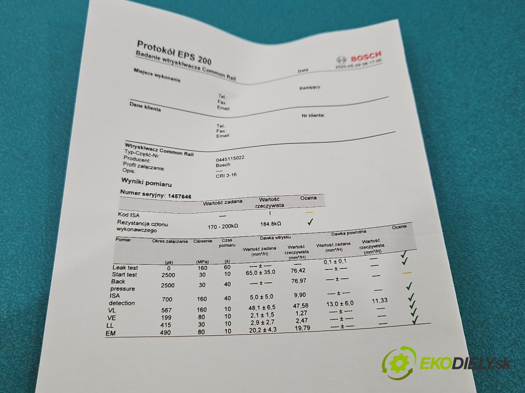 Renault Laguna II 2001-2007 2.0 dci 173KM manual 127 kW 1995 cm3 5- vstrek 0445115022 (Vstrekovač paliva)