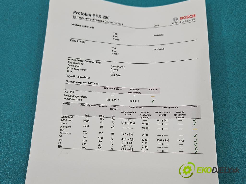 Renault Laguna II 2001-2007 2.0 dci 173KM manual 127 kW 1995 cm3 5- vstrek 0445115022 (Vstrekovač paliva)
