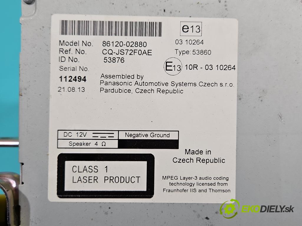 Toyota Auris II 2012-2018 1.6 16V 132  HP manual 97 kW 1598 cm3 5- Radio originál 86120-02880