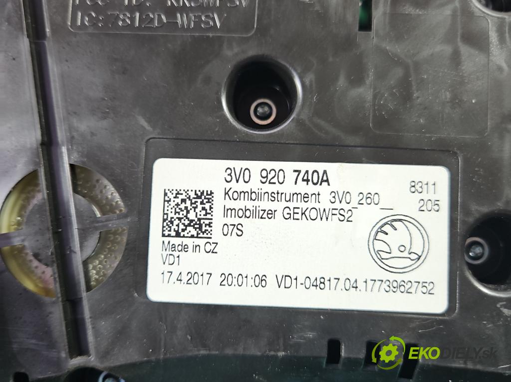 Skoda Superb III 2015-2024 1.4 TSI 150 HP manual 110 kW 1395 cm3 5- prístrojovka/ budíky 3V0920740A (Prístrojová doska)