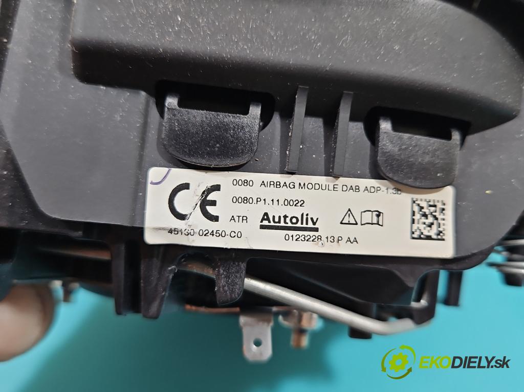 Toyota Auris II 2012-2018 1.6 16V 132 hp manual 97 kW 1598 cm3 5- Polštář: vzduch: Řidič: 45130-02450-C0 (Airbagy)