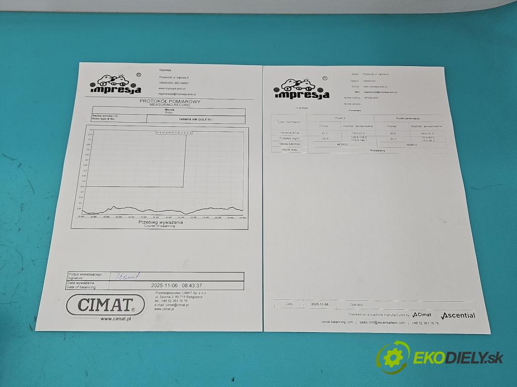 Vw Golf IV 1997-2003 1.9 tdi 101 HP manual 74 kW 1896 cm3 5- turbodúchadlo, turbo repasovaná KP39A-0007