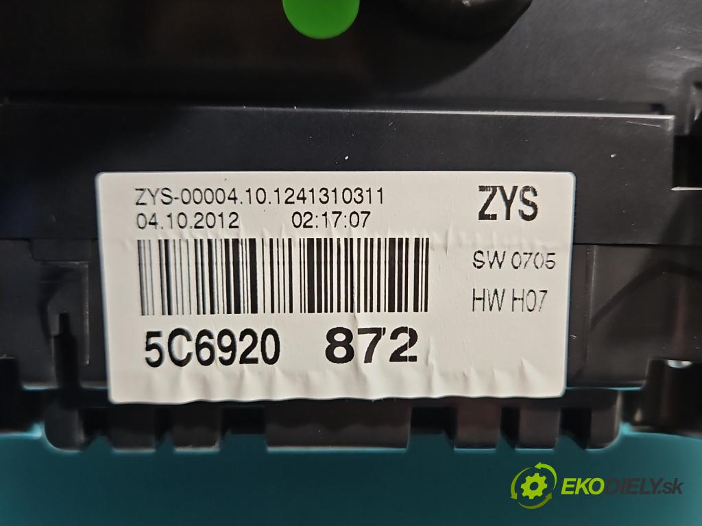 Vw Jetta VI 2010-2018 1.4 TSI 122 HP automatic 90 kW 1390 cm3 4- prístrojovka/ budíky 5C6920872 (Prístrojová doska)