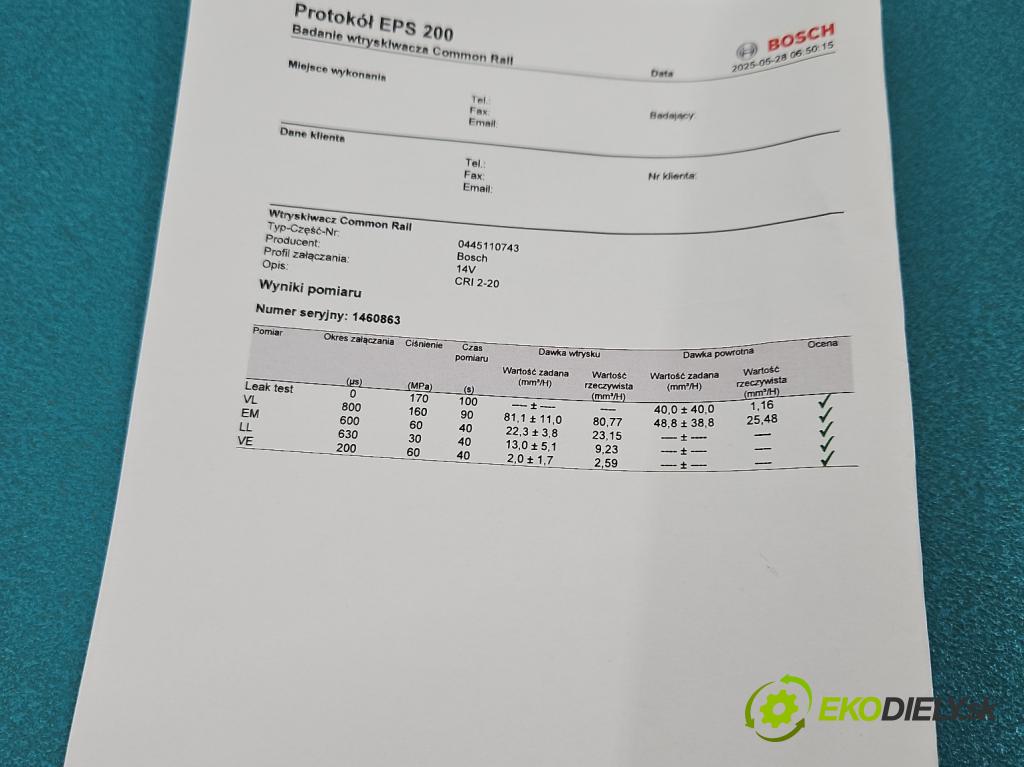 Bmw X3 G01 2017-2024 2.0d 190 HP automatic 140 kW 1995 cm3 5- vstrek 0445110743 (Vstrekovač paliva)