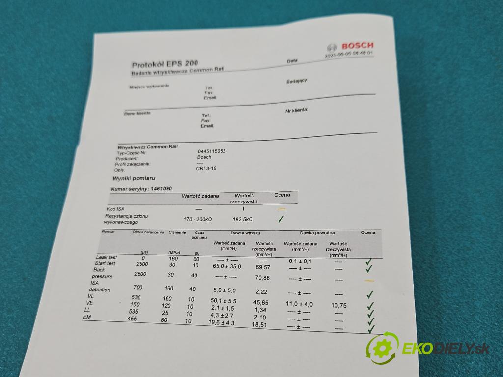 Audi A8 D3 2002-2009 3.0 tdi 211KM automatic 155 kW 2967 cm3 4- vstrek 0445115052 (Vstrekovač paliva)