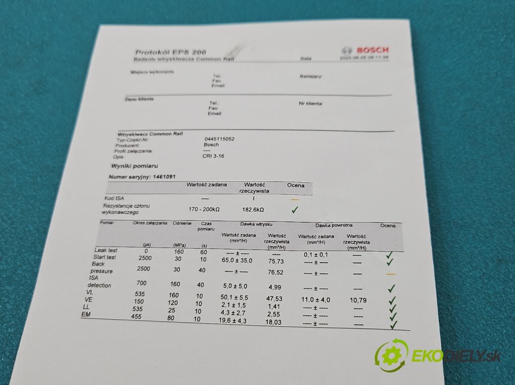 Audi A8 D3 2002-2009 3.0 tdi 211KM automatic 155 kW 2967 cm3 4- vstrek 0445115052 (Vstrekovač paliva)
