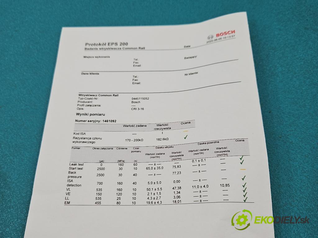 Audi A8 D3 2002-2009 3.0 tdi 211KM automatic 155 kW 2967 cm3 4- vstrek 0445115052 (Vstrekovač paliva)