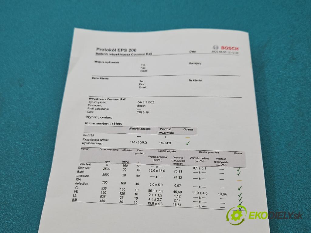 Audi A8 D3 2002-2009 3.0 tdi 211KM automatic 155 kW 2967 cm3 4- vstrek 0445115052 (Vstrekovač paliva)