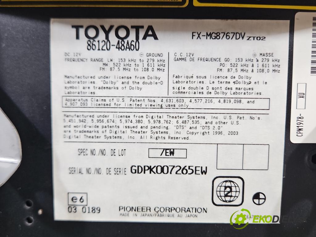 Lexus RX II 2003-2008 3.3 V6 211KM automatic 155 kW 3311 cm3 5- Radio originál 86120-48A60