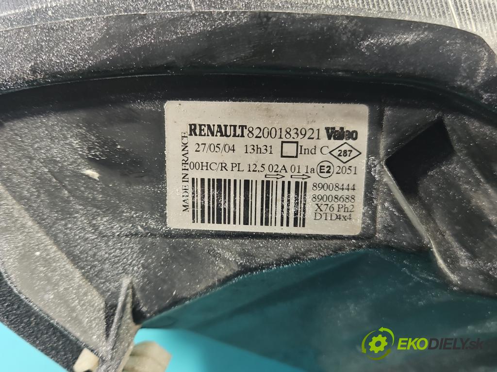 Renault Kangoo I 1998-2008 1.5 dci 65 HP manual 48 kW 1461 cm3 5- Reflektor: pravý 8200183921 (Svetlo predné pravé)