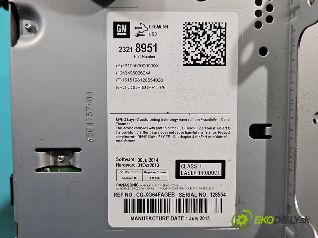 Opel Astra IV 2009-2015 2.0 cdti 165 HP automatic 121 kW 1956 cm3 5- Radio originál CQ-XG64FAGEB