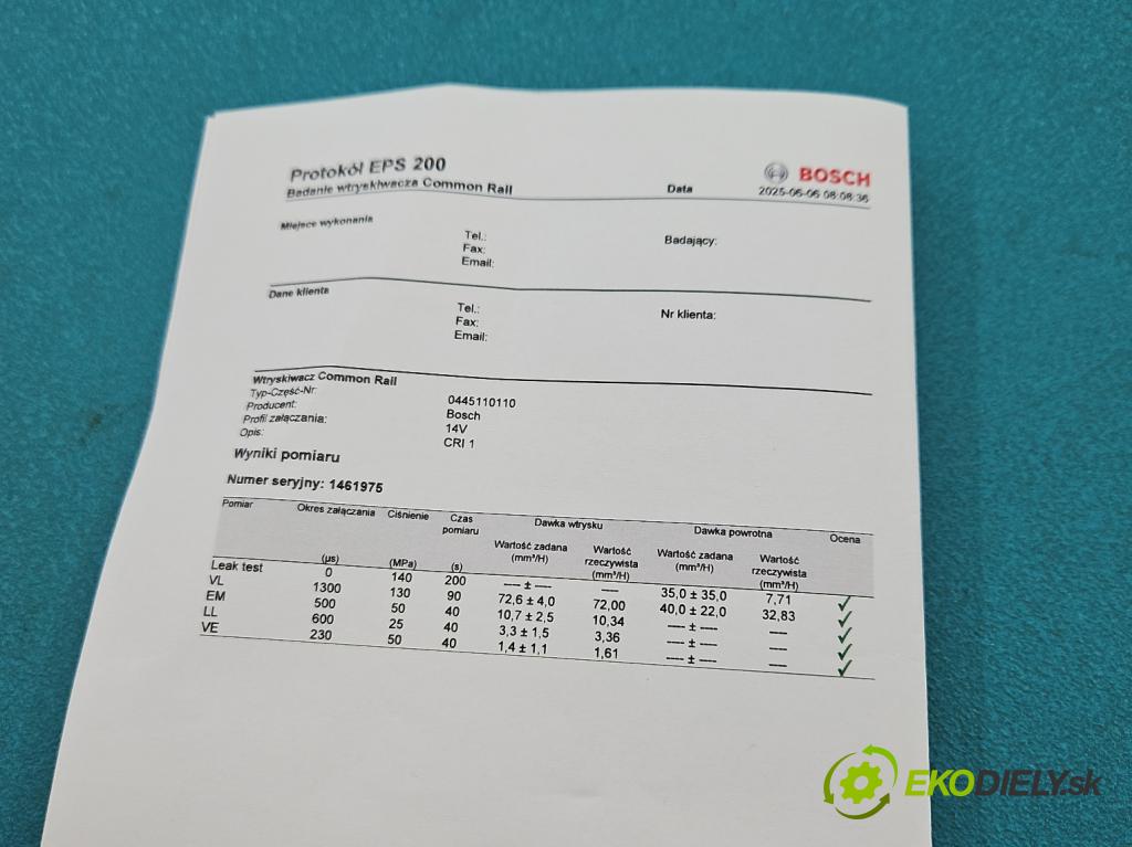 Opel Movano II 2003-2010 1.9 cdti 82 HP manual 60 kW 1870 cm3 5- vstrek 0445110110 (Vstrekovač paliva)