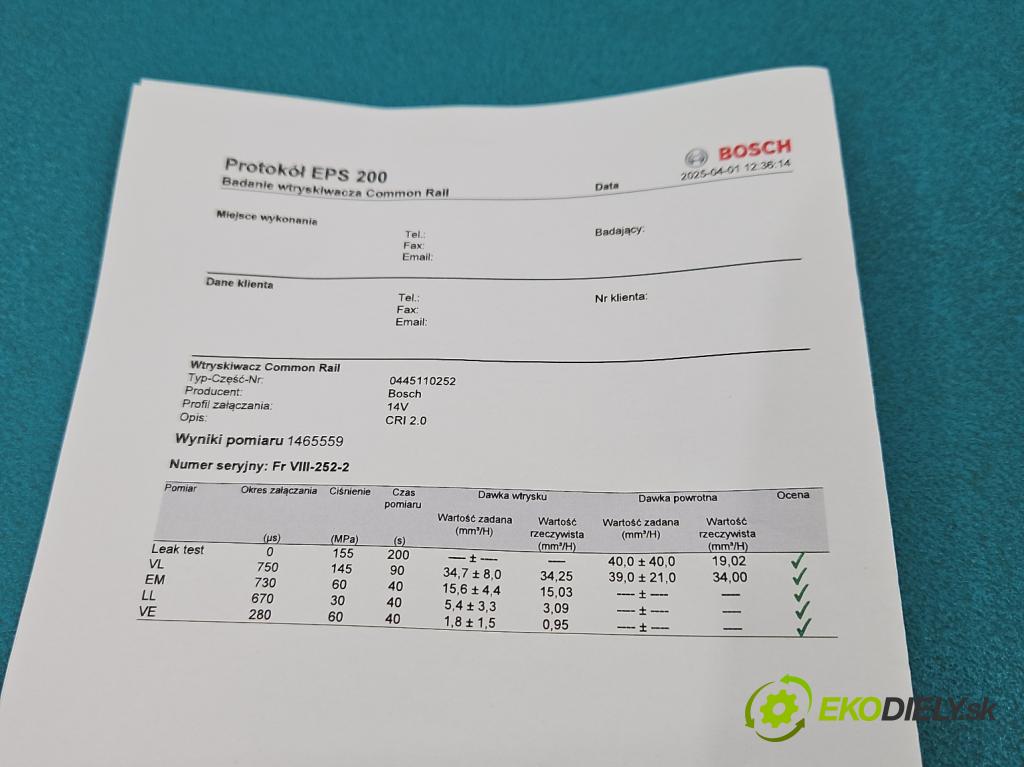 Citroen C3 II 2009-2016 1.4 hdi 68 hp manual 50 kW 1398 cm3 5- vstřikovač 0445110252 (Vstřikovače)