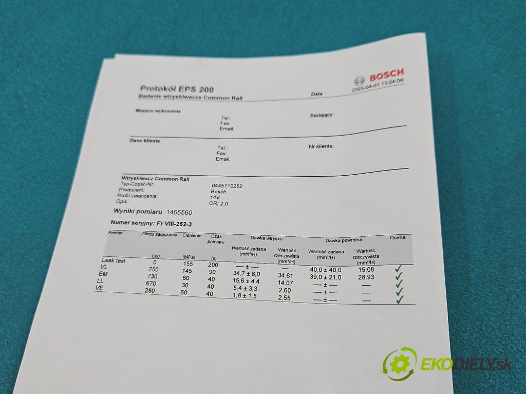Citroen C3 II 2009-2016 1.4 hdi 68 hp manual 50 kW 1398 cm3 5- vstřikovač 0445110252 (Vstřikovače)