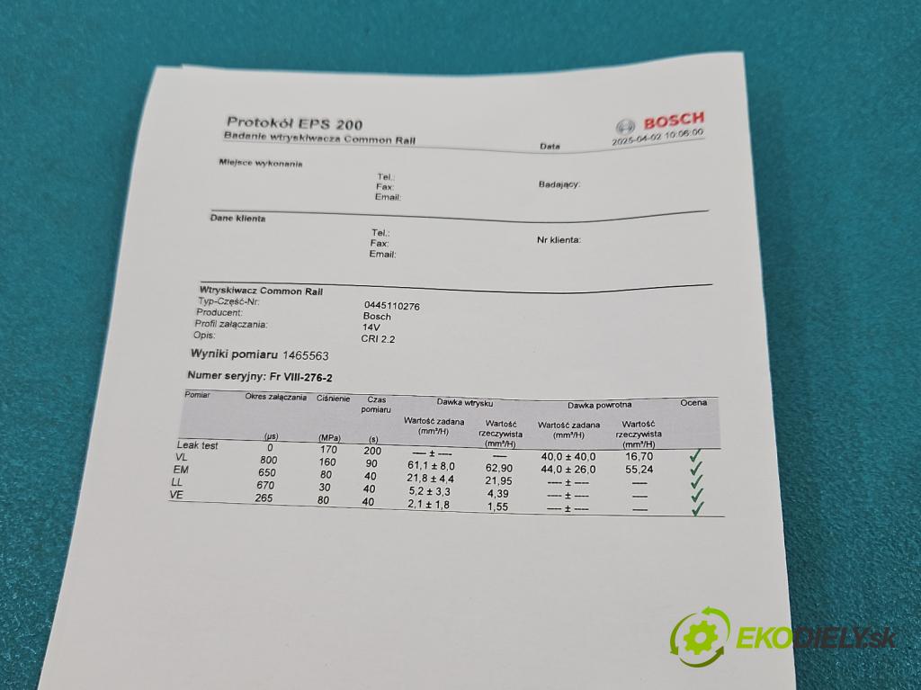 Opel Zafira B 2005-2014 1.9 cdti 120 HP manual 88 kW 1910 cm3 5- vstrek 0445110276 (Vstrekovač paliva)