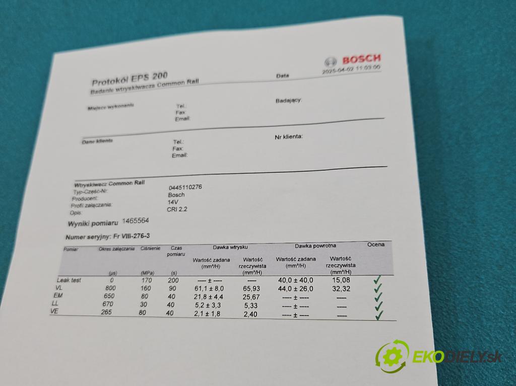 Opel Zafira B 2005-2014 1.9 cdti 120 HP manual 88 kW 1910 cm3 5- vstrek 0445110276 (Vstrekovač paliva)