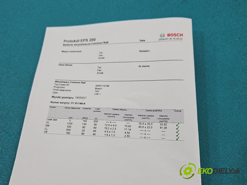 Opel Vivaro 2001-2014 1.9 cdti 101 HP manual 74 kW 1870 cm3 5- vstrek 0445110146 (Vstrekovač paliva)