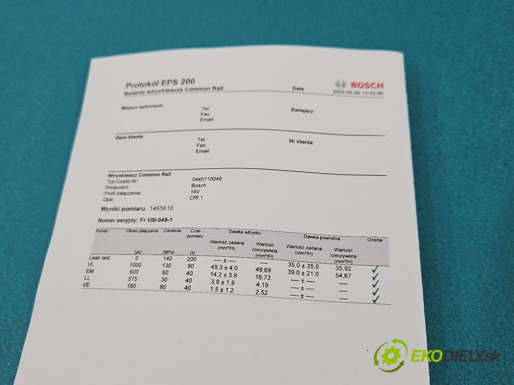 Opel Omega B 1994-2003 2.5 dti 150 HP manual 110 kW 2497 cm3 5- vstrek 0445110049 (Vstrekovač paliva)