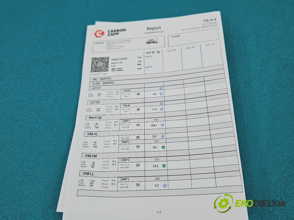Lancia Thema II 2011-2014 3.0 CRD 239KM automatic 176 kW 2987 cm3 4- vstrek 0445110430 (Vstrekovač paliva)