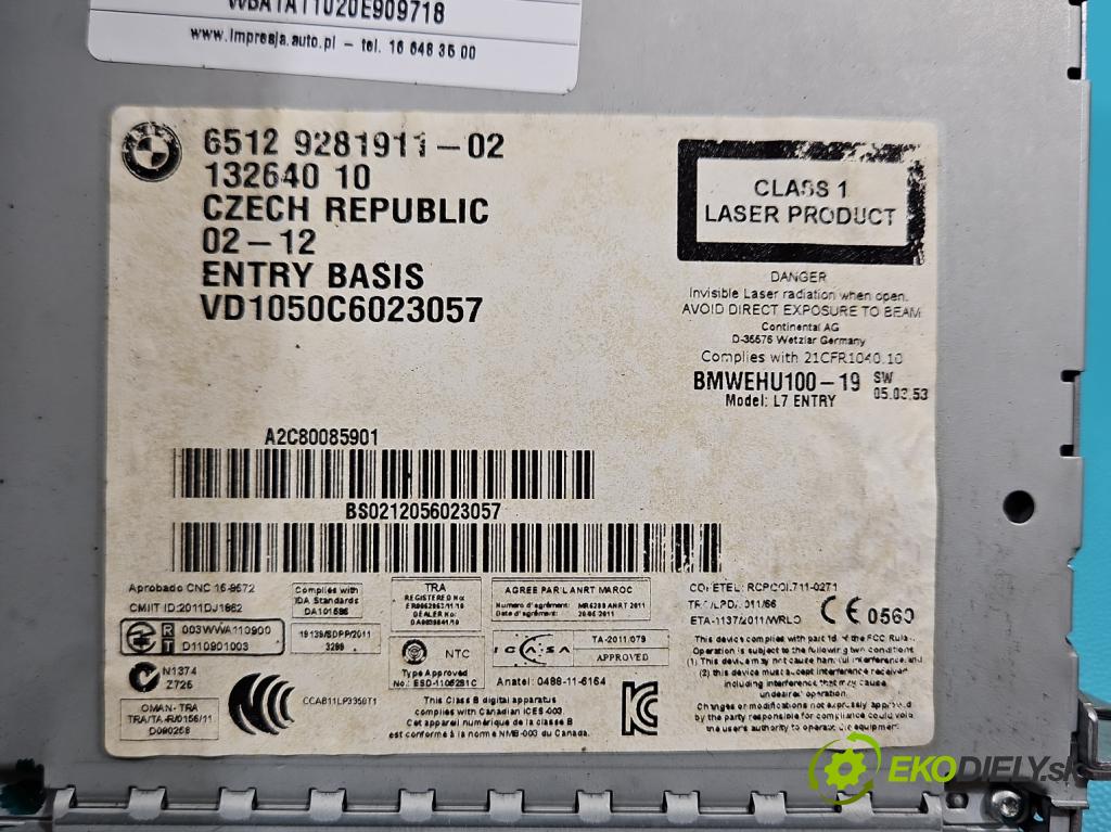 Bmw 1 F20 2011-2019 1.6 T 136 HP manual 100 kW 1598 cm3 5- Radio originál 9281911