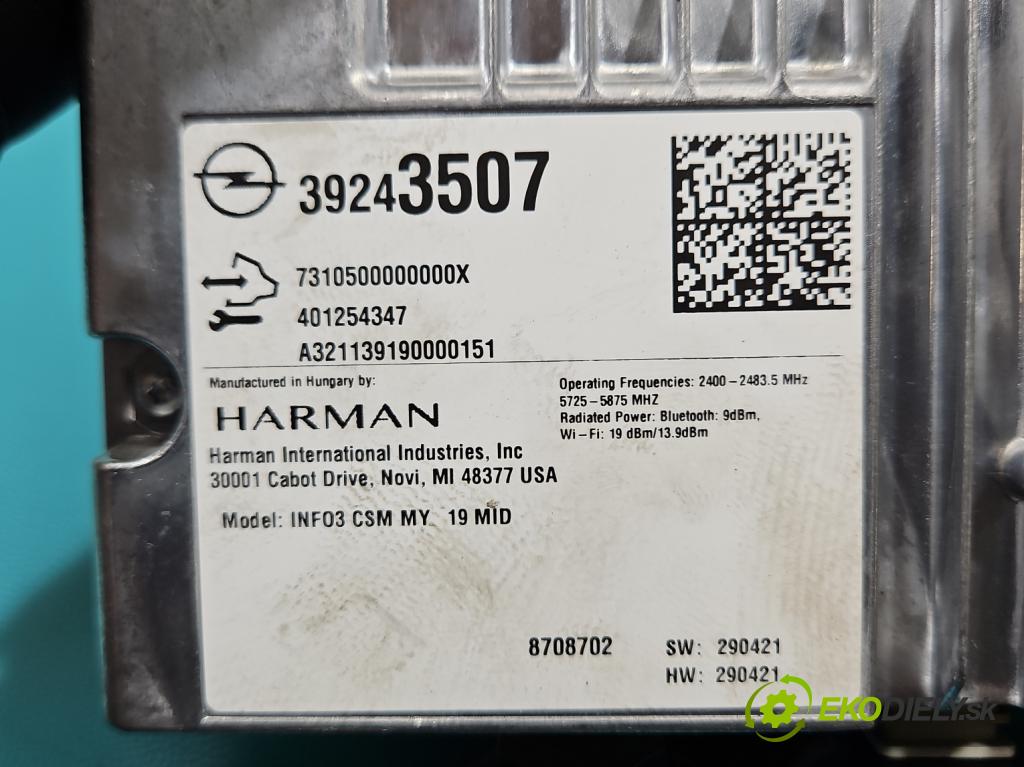 Opel Insignia B 2017-2022 2.0 cdti 174 HP automatic 128 kW 1995 cm3 5- Zesilovač: 39243507 (Zosilňovač)