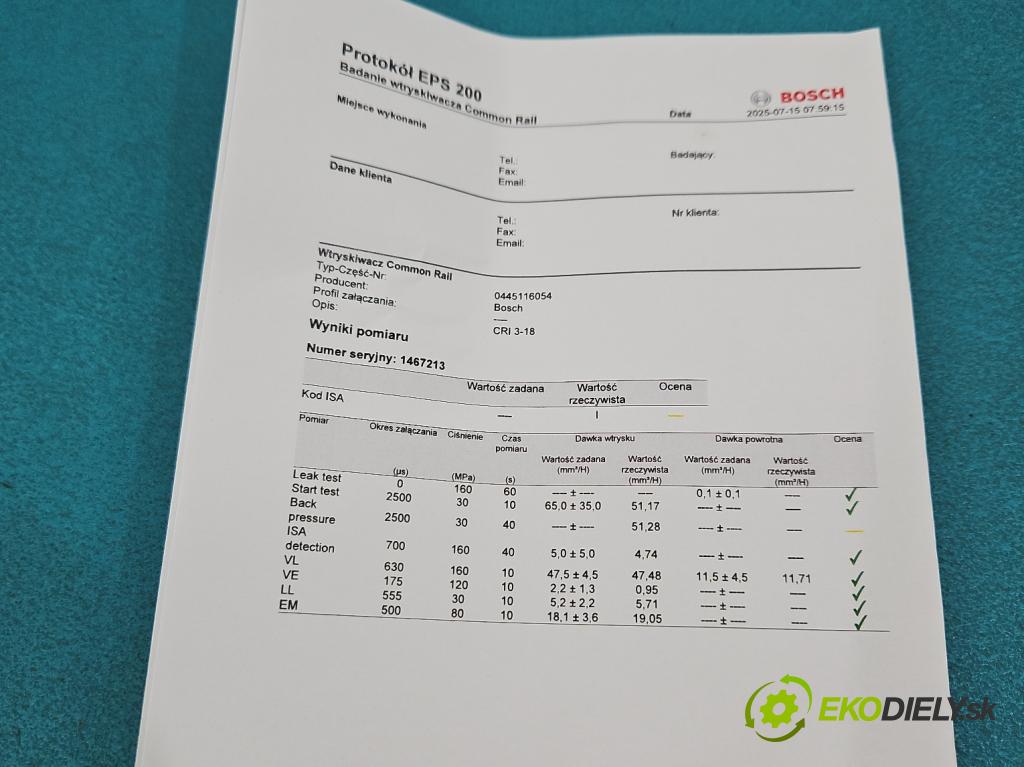 Toyota Yaris III 2011-2020 1.4 D4D 90 HP manual 66 kW 1364 cm3 5- vstrek 0445116054 (Vstrekovač paliva)