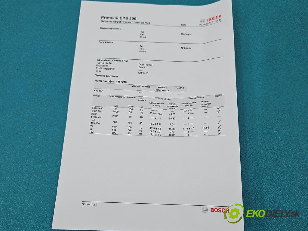 Toyota Yaris III 2011-2020 1.4 D4D 90 HP manual 66 kW 1364 cm3 5- vstrek 0445116054 (Vstrekovač paliva)