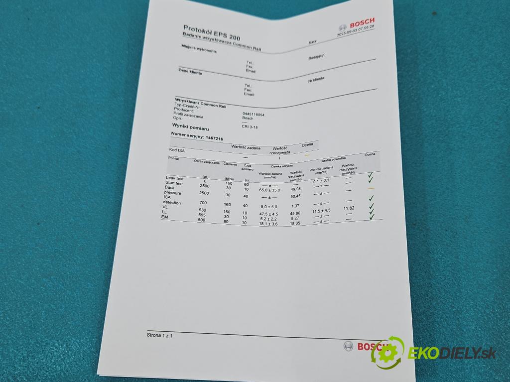 Toyota Yaris III 2011-2020 1.4 D4D 90 HP manual 66 kW 1364 cm3 5- vstrek 0445116054 (Vstrekovač paliva)