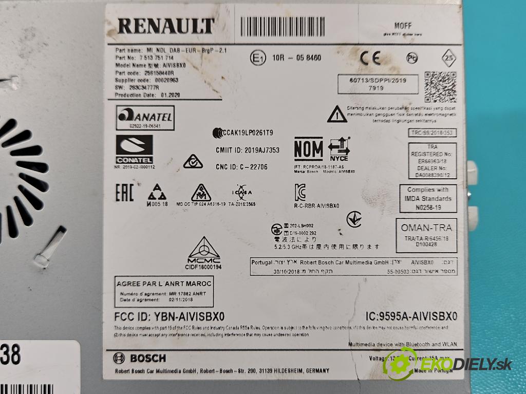 Renault Clio V 2019- 1.3 Tce 131 HP automatic 96 kW 1332 cm3 5- Radio originál 259158440R