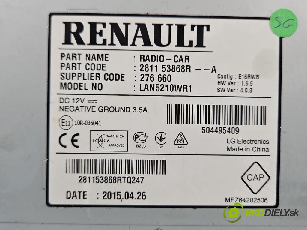 Renault Clio IV 2012-2020 1,2.0 16V 73 HP manual 54 kW 1149 cm3 5- Radio originál 281153868R