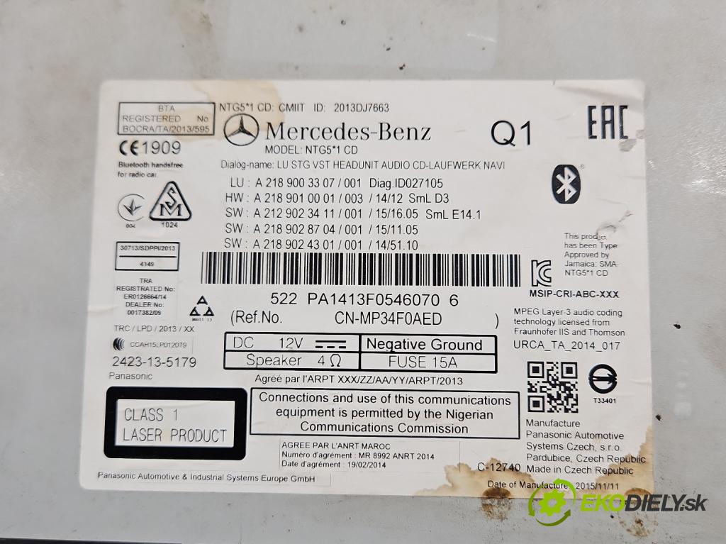 Mercedes E W212 2009-2016 2,2.0 cdi (651924) 136 HP automatic 100 kW 2143 cm3 5- Radio originál A2189003307