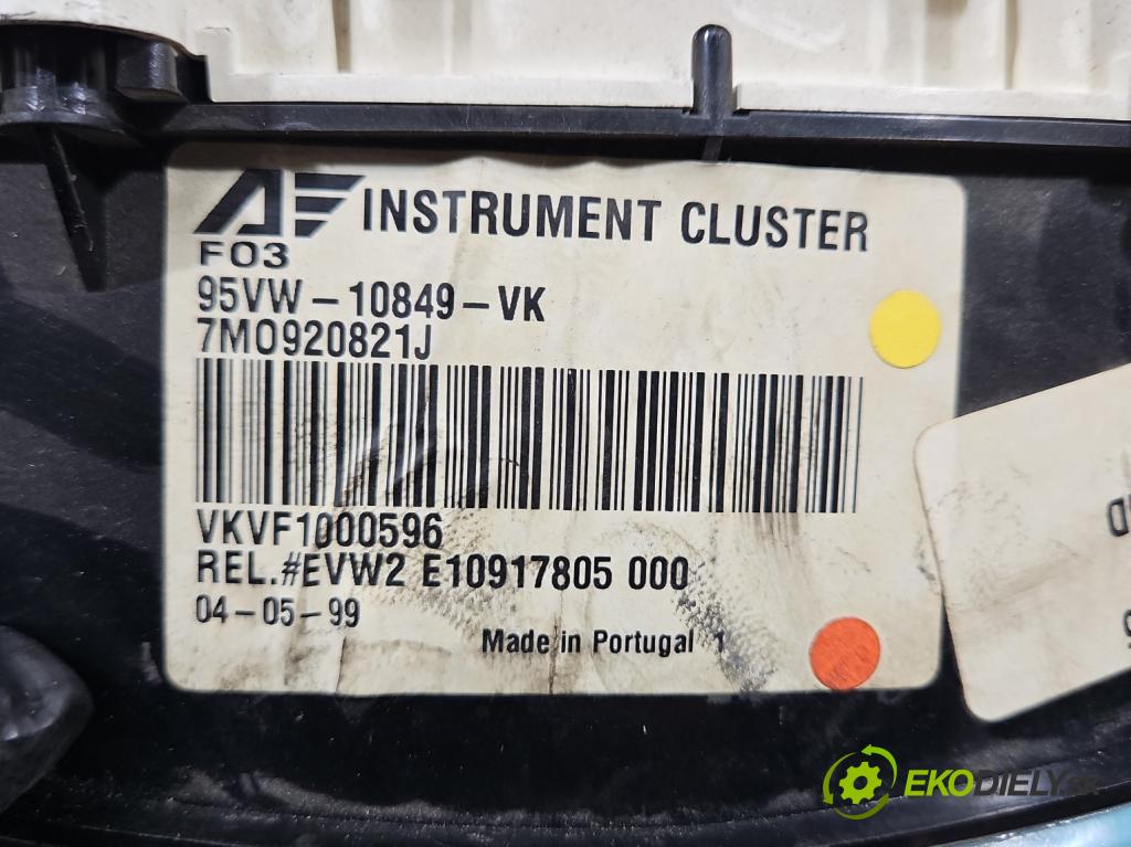 Vw Sharan I 1995-2010 1.8 T 150 HP manual 110 kW 1781 cm3 5- prístrojovka/ budíky 7M0920821J (Prístrojová doska)