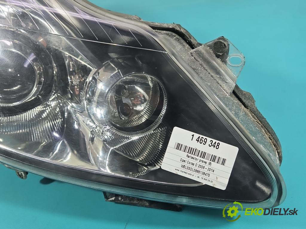 Opel Corsa D 2006-2014 1.4 16V 90 HP manual 66 kW 1364 cm3 3- Reflektor: pravý 13186386 (Svetlo predné pravé)