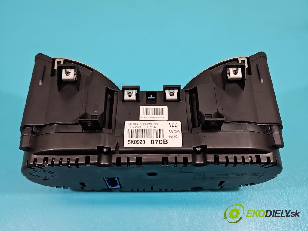 Vw Golf VI 2008-2013 1.4 TSI 122 HP manual 90 kW 1390 cm3 5- prístrojovka/ budíky 5K0920870B (Prístrojová doska)