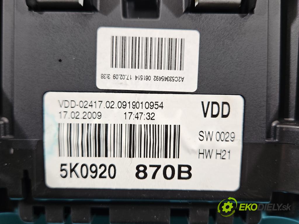 Vw Golf VI 2008-2013 1.4 TSI 122 HP manual 90 kW 1390 cm3 5- prístrojovka/ budíky 5K0920870B (Prístrojová doska)